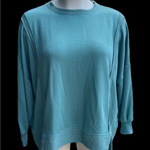 First Love Aqua Pullover Long Sleeve Sweatshirt Top Super Soft Large